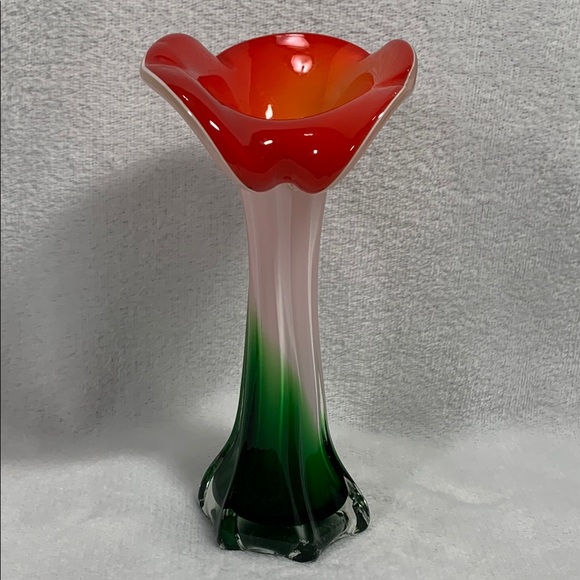 Murano Glass Flower Vase Handcrafted Jack In The Pulpit - Picture 1 of 10